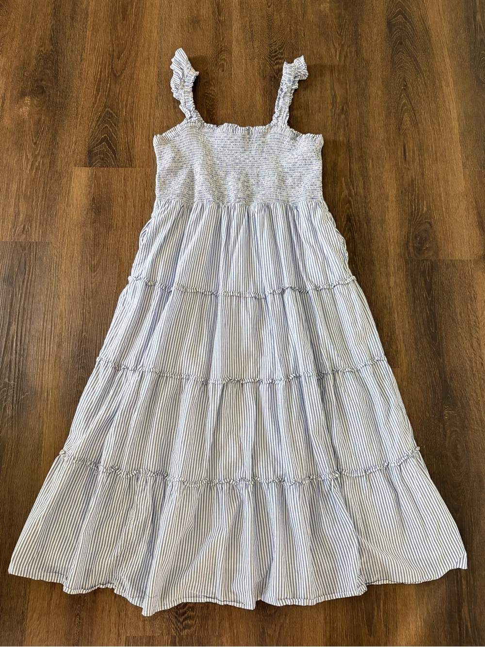 J.Crew Blue White Smocked Cotton Maxi Dress L Floral Cottagecore Beach Summer - Picture 2 of 9